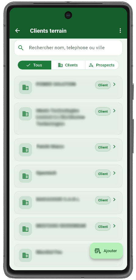 Application mobile clients terrain