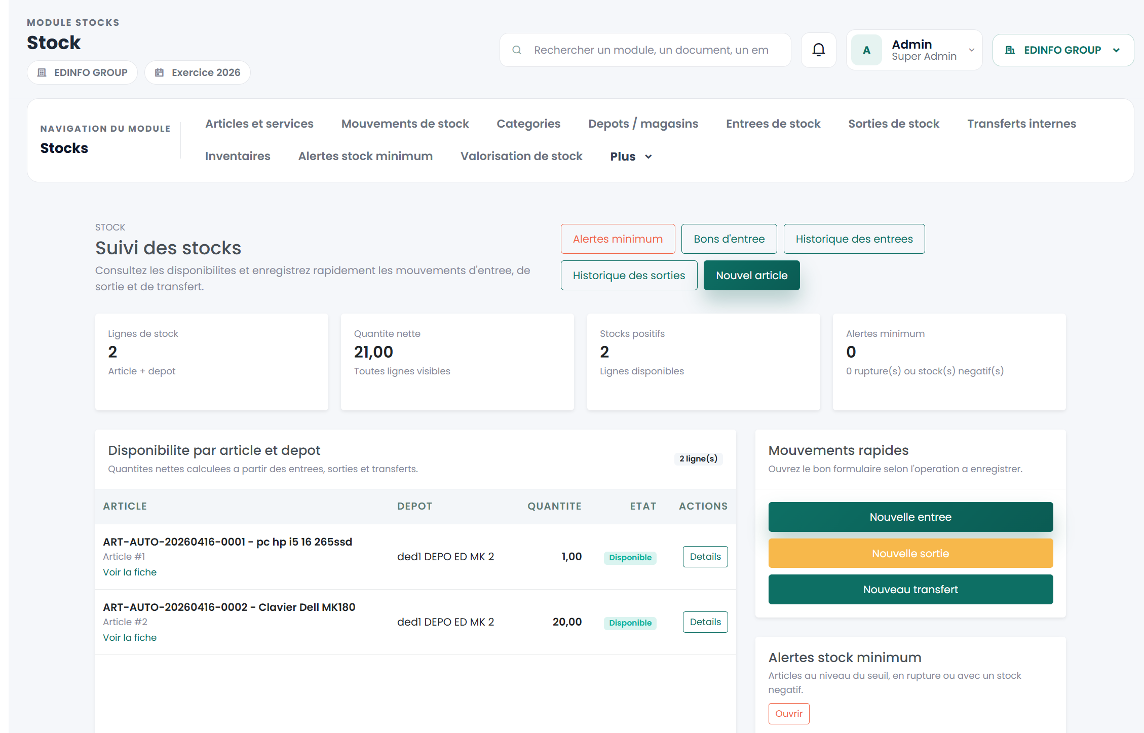 Module de stock Line ERP