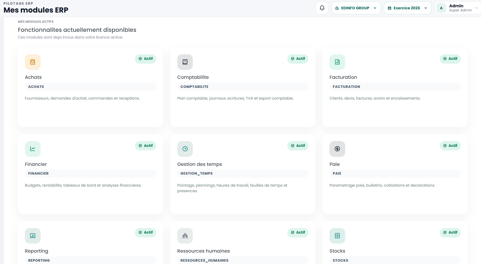 Apercu du formulaire d'essai Line ERP